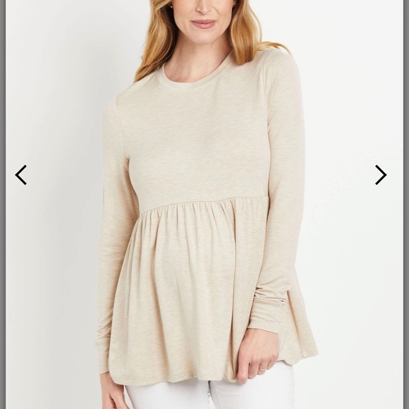 Tops - Peplum Crew Neck Maternity Top - Oatmeal